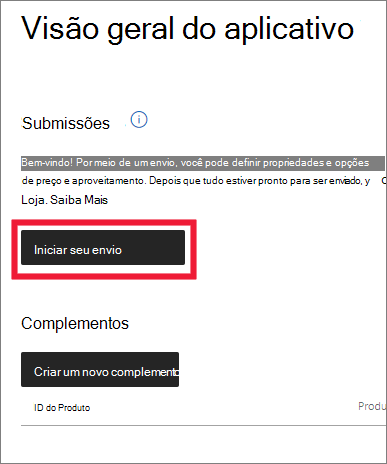 Iniciar um novo envio de aplicativo no Microsoft Partner Center