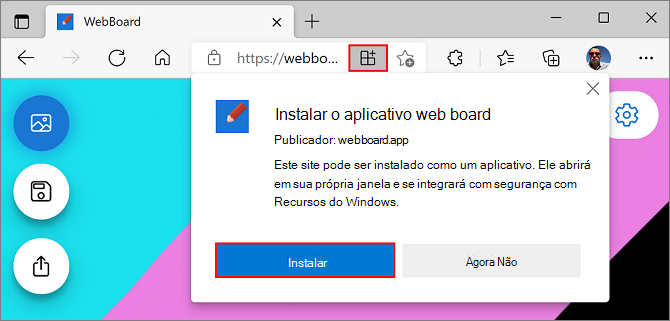 O prompt de instalação no Microsoft Edge