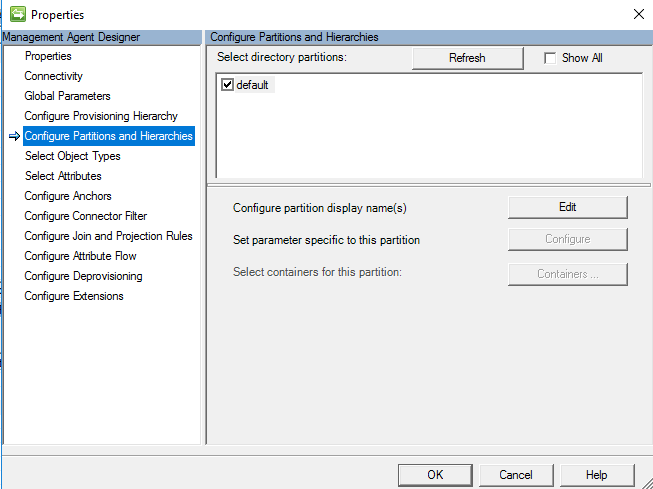 Captura de tela mostrando a página Configurar Partições e Hierarquias e um botão O K.