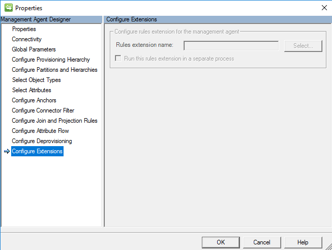 Captura de tela mostrando a página Configurar Extensões com um botão O K.