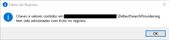 Mensagem de importação bem-sucedida do Editor do Registro.