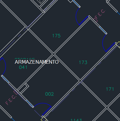 Planta do piso com números de sala, mas sem números de piso.