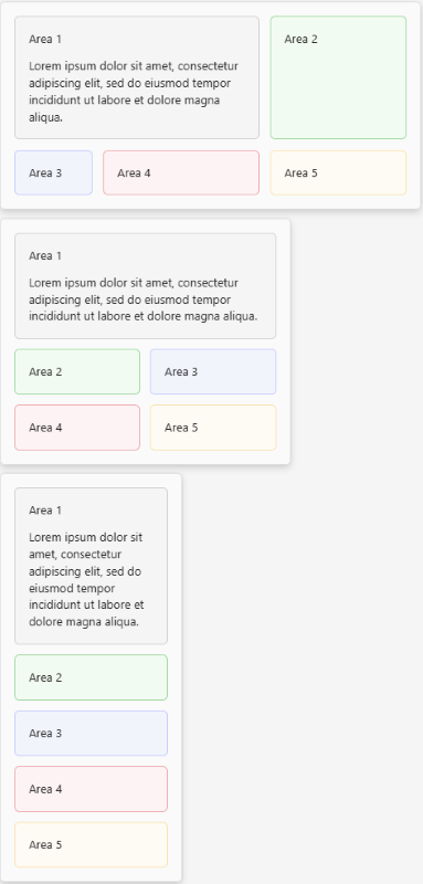 Captura de ecrã a mostrar um contentor de Cartão Ajustável com um esquema de grelha de área.