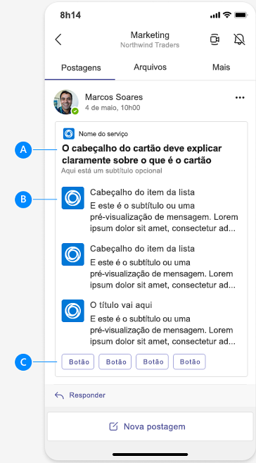 A captura de ecrã mostra a anatomia do Cartão Ajustável em dispositivos móveis.