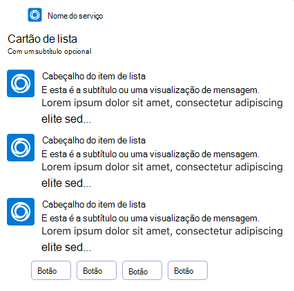 O exemplo mostra um cartão de uma lista do Cartão Adaptável no dispositivo móvel.