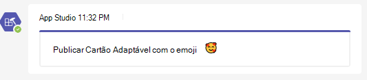 Captura de ecrã a mostrar um Cartão Ajustável com um emoji.