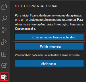 Localização do link de Criação de Novo Projeto na barra lateral do Kit de ferramentas do Teams.