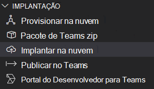 Captura de ecrã a mostrar a opção Implementar em CICLO DE VIDA.