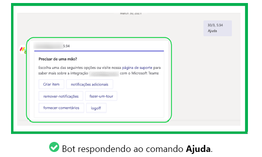 Gráfico a mostrar um exemplo de bot a enviar uma resposta válida para o comando de ajuda.