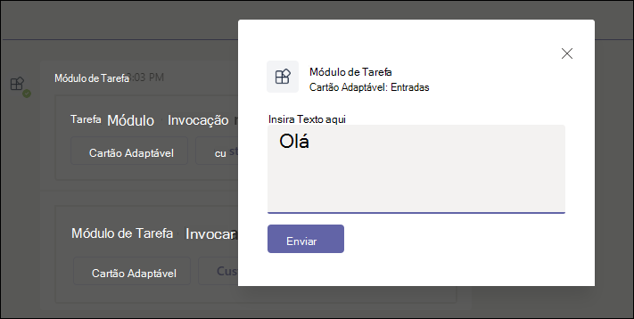 Captura de ecrã a mostrar a caixa de mensagem Cartão ajustável.