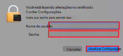 Captura de ecrã a mostrar a caixa de diálogo de início de sessão do mac.