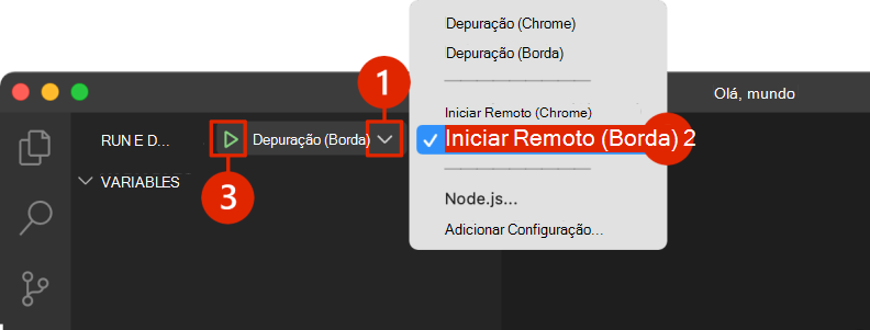 Captura de ecrã a mostrar a aplicação de iniciação remotamente.