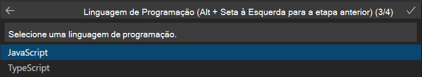 Captura de ecrã a mostrar como selecionar a linguagem de programação.