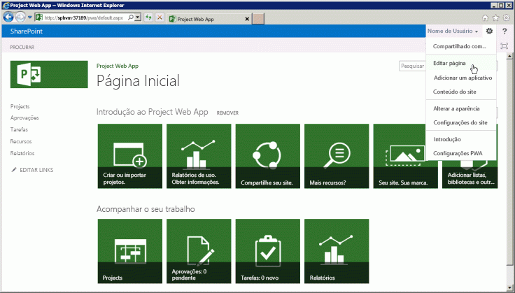 Editando a Página Inicial no Project Web Access