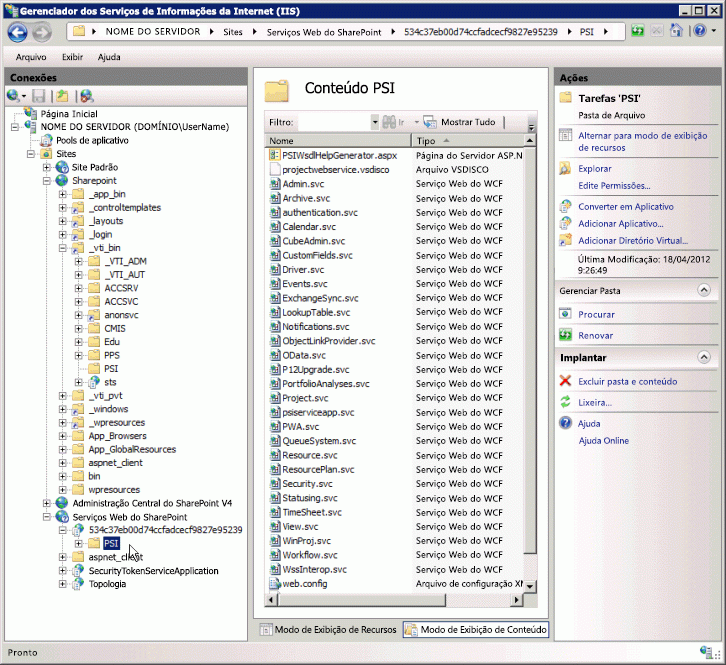 Serviços PSI nos serviços PSI do Gestor de IIS