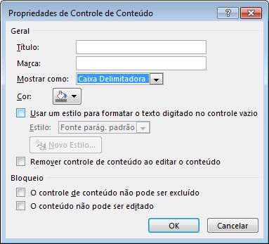 Propriedades do controle de conteúdo captura de tela