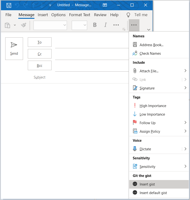 O menu do friso no Outlook clássico no Windows com os botões do suplemento realçados.