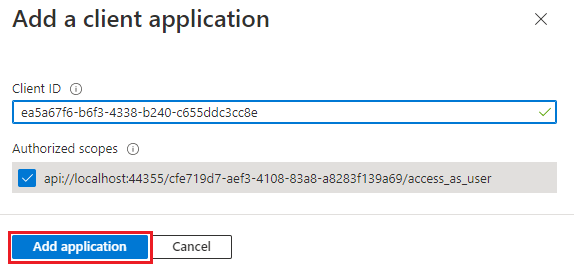 O painel Adicionar uma aplicação cliente.