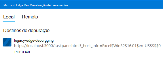 As DevTools do Edge mostram um processo com o nome legacy-edge-debugging.