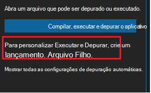 A ligação localizada na opção Executar e Depurar para criar um ficheiro de launch.json no Visual Studio Code.