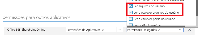 Escopos de autenticação para o OneDrive for Business e SharePoint