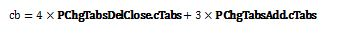 Formula for CB. CB = 4 times PCHG Tabs Del Close dot C Tabs + 3 times PCHG Tabs Add dot c Tabs