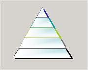 Square shadowst stacked style. Triangle with drop shadow pointing up, divided horizontally into 5 stacks