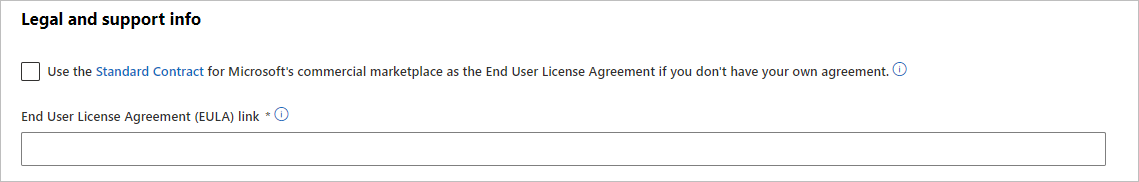 Captura de tela das opções padrão de contrato e EULA.