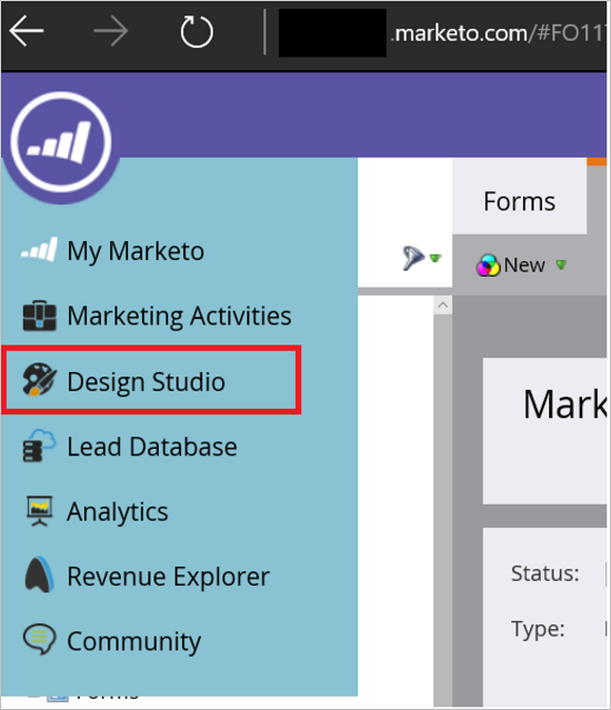 Captura de tela mostrando o Marketo Design Studio.