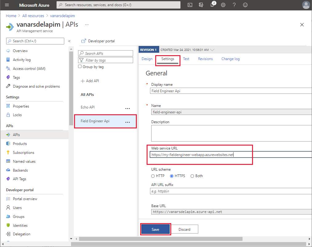 Defina configurações de API.