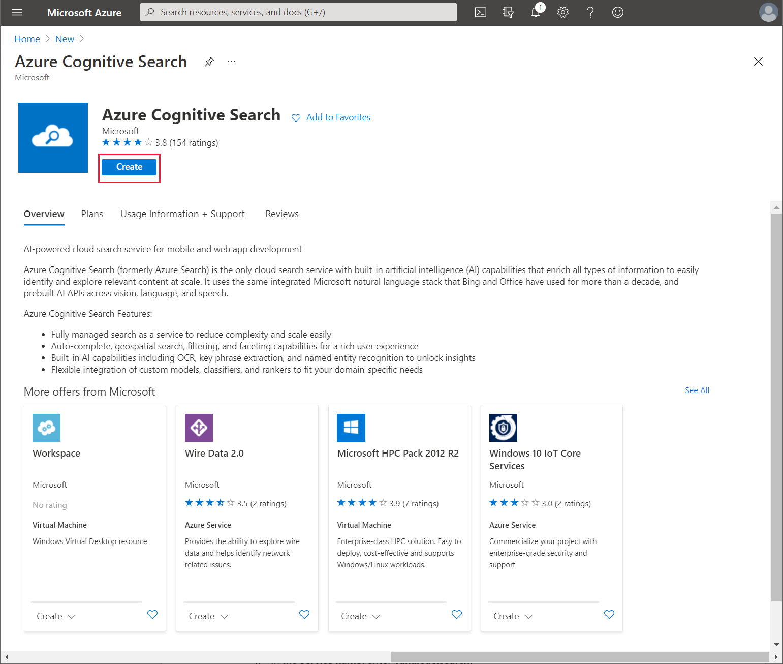 Crie o serviço de Pesquisa Cognitiva do Azure.