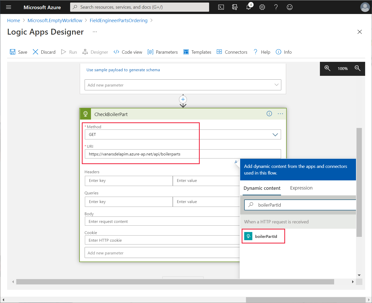 Especifique o conteúdo dinâmico para ação HTTP.