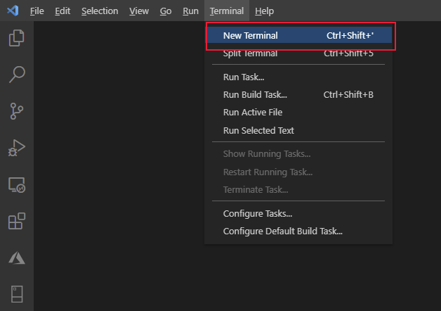 Nova janela de terminal no VS Code.