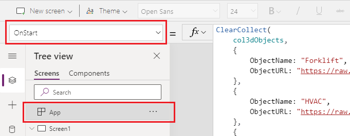 Propriedade OnStart do aplicativo com a fórmula atualizada conforme mencionado no código de exemplo acima.