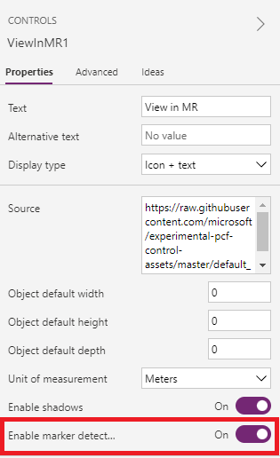 Uma captura de tela do painel de propriedades com a alternância de detecção de marcadores realçada.