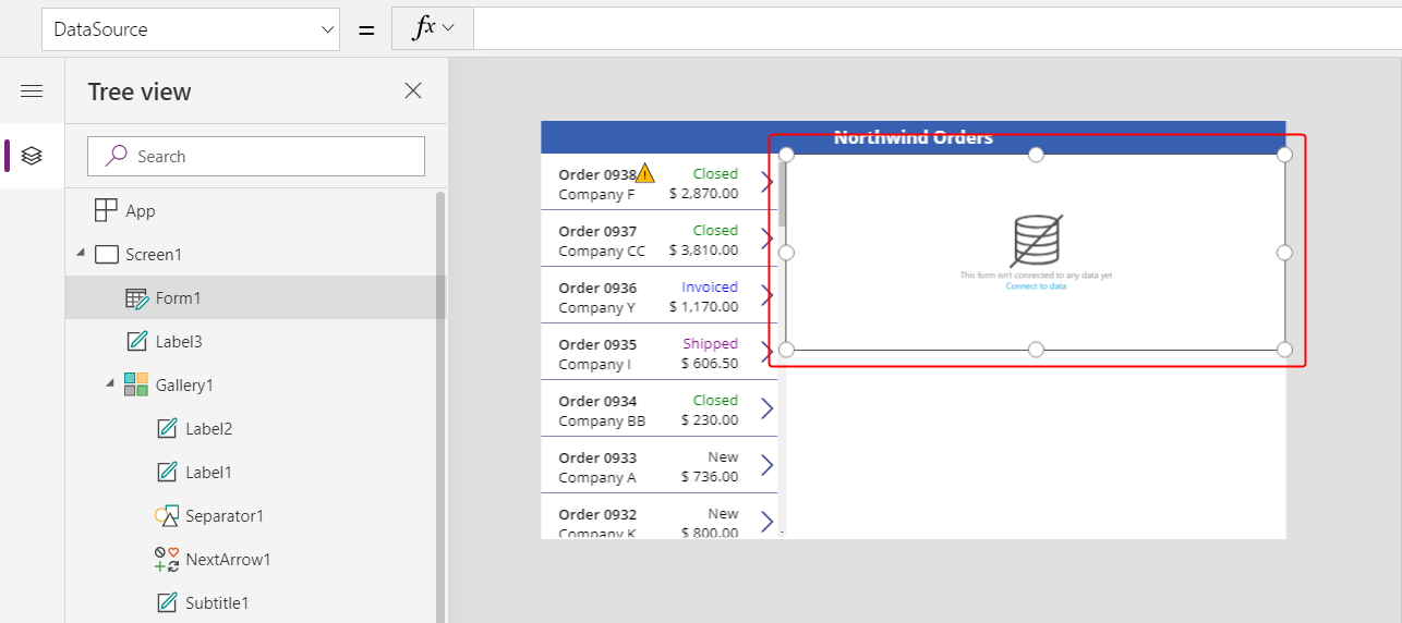 Mover e redimensionar o controle Editar formulário.