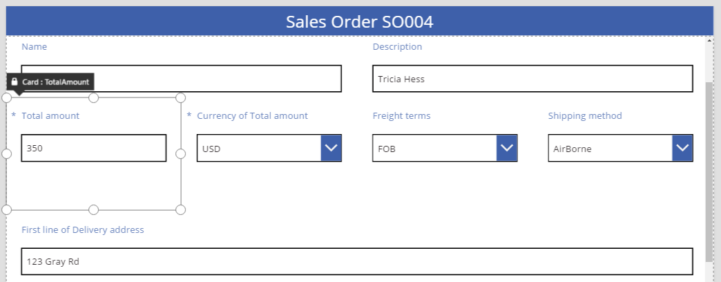 WidthFit definido como true no primeiro cartão com status da ordem invisível.