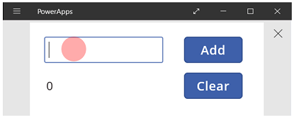 Aplicativo com um controle de entrada de Texto, um rótulo e dois botões.