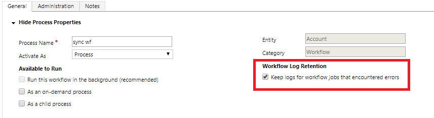 Manter logs para a opção de fluxos de trabalho com falha.