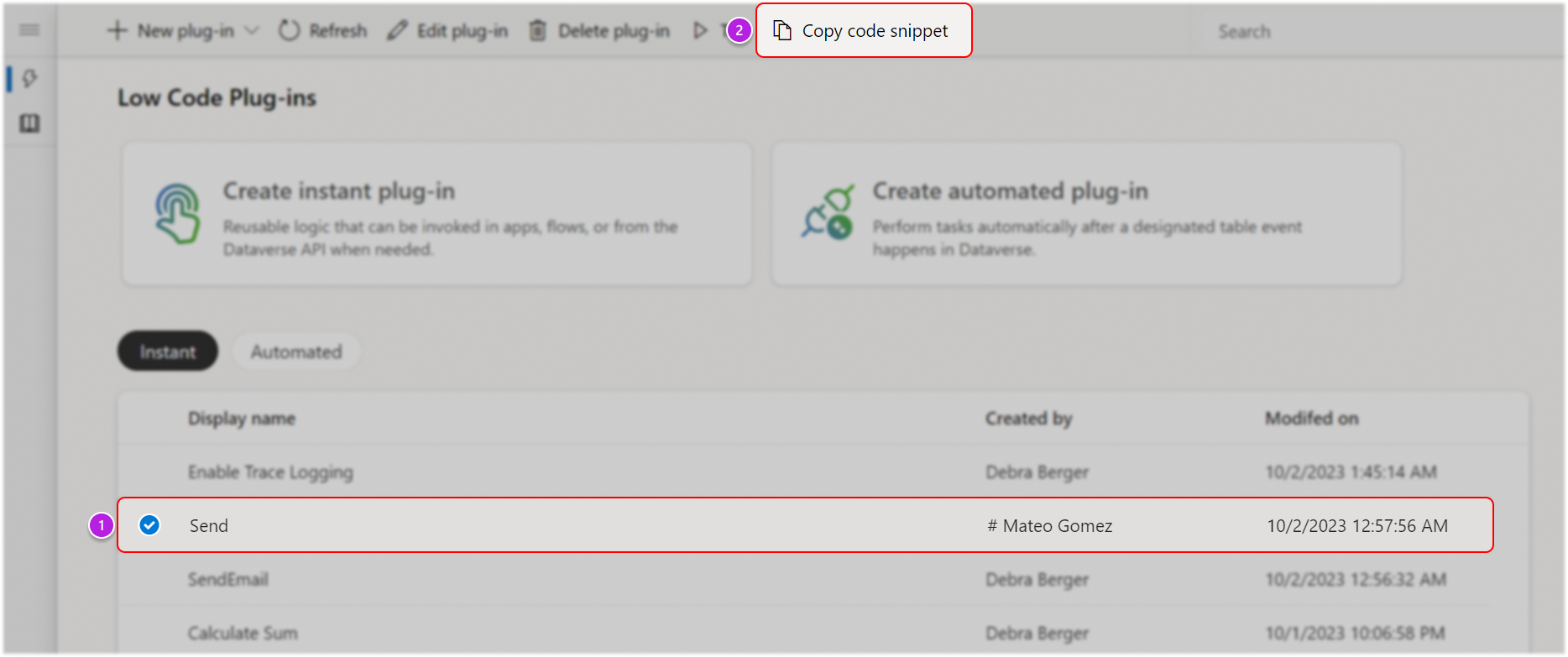 Invocar um plug-in low-code de instância