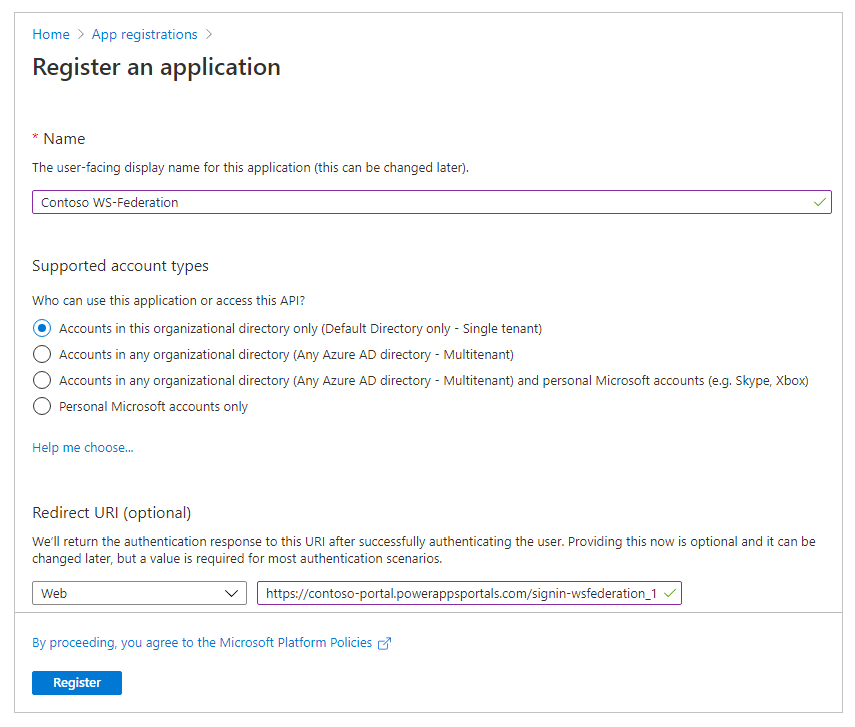 Registrar aplicativo.