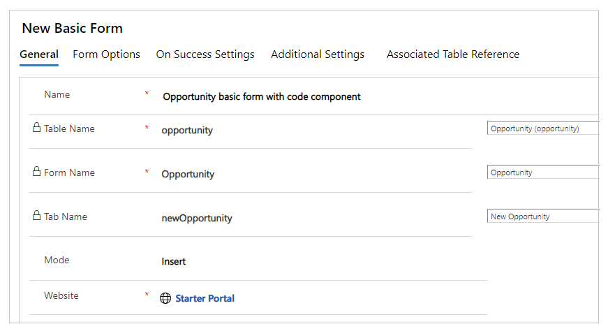 Configurar o formulário básico usando o aplicativo Gerenciamento do Portal.