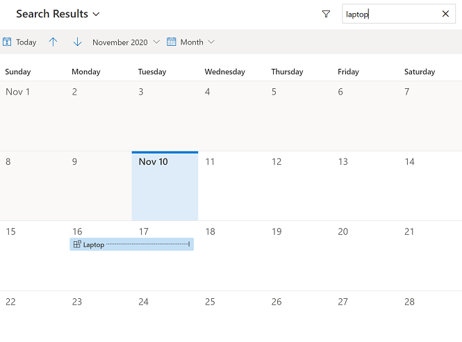 Usar um termo de pesquisa para filtrar as linhas de calendário.