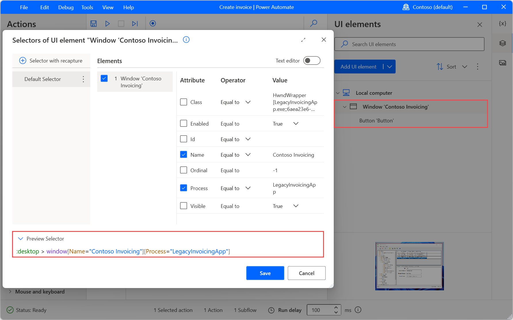 Captura de tela de dois elementos de interface do usuário com relacionamento pai/filho.