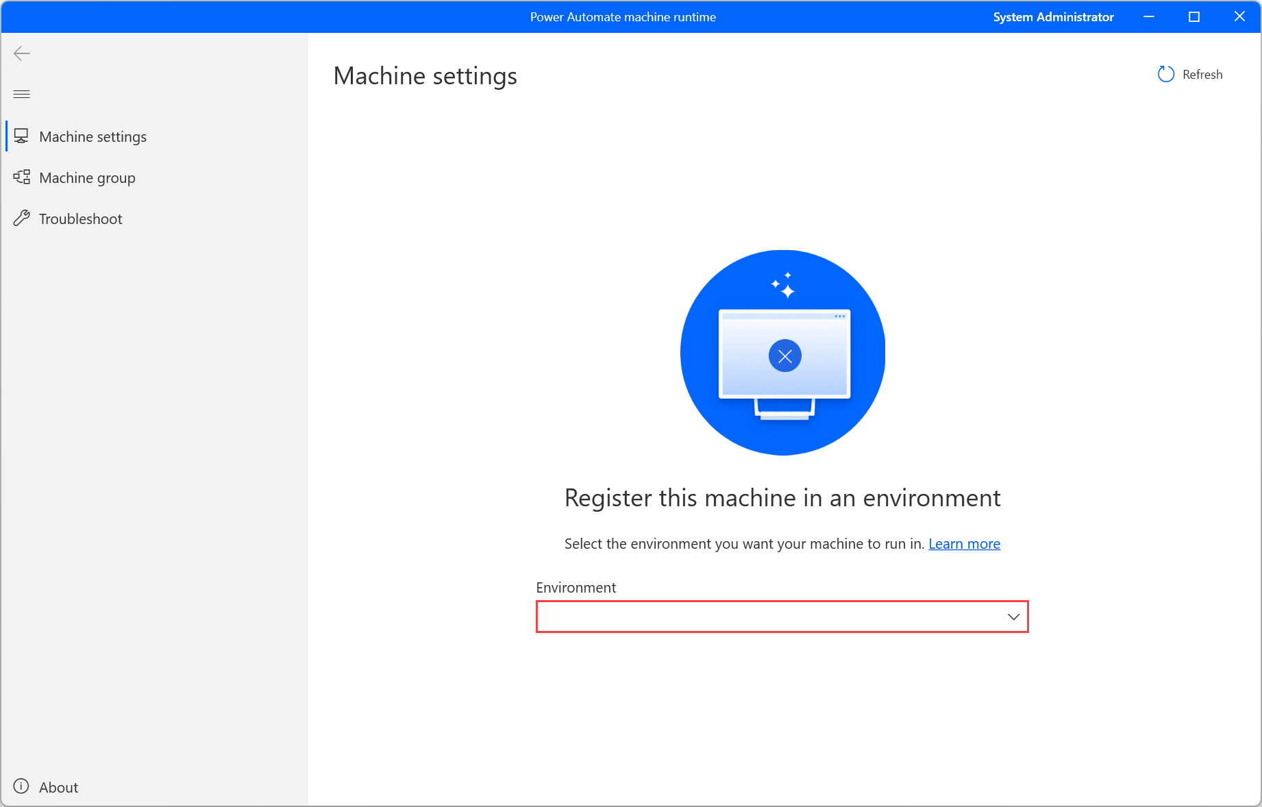 Captura de tela do aplicativo de runtime de computador do Power Automate.