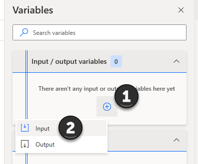 Captura de tela da interface do usuário da criação de variável no Power Automate Desktop.