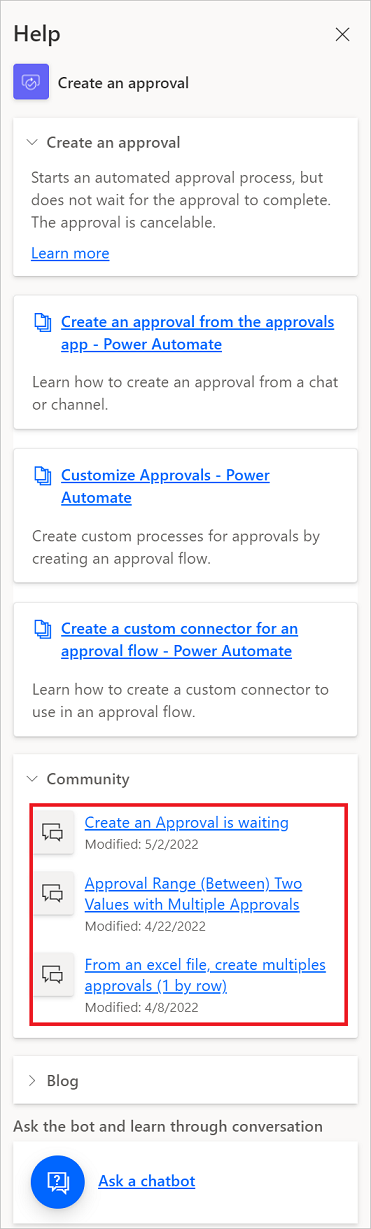 Captura de tela mostrando as opções de thread da comunidade disponíveis no menu de ajuda.