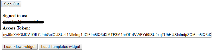 Captura de tela mostrando a caixa do token de acesso contendo um token de acesso.