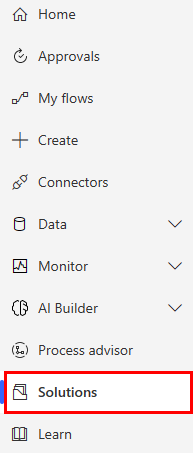 Captura de tela do menu de navegação esquerdo com Soluções realçado