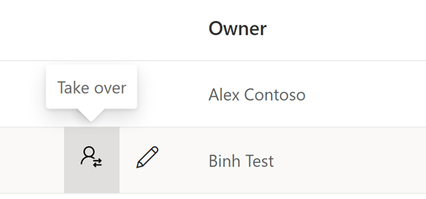 Captura de tela mostrando uma lista de assinaturas com o ícone “Assumir o controle” selecionado.